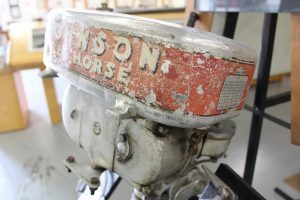 Old and worn Johnson motor in the Minnesota Fishing Museum